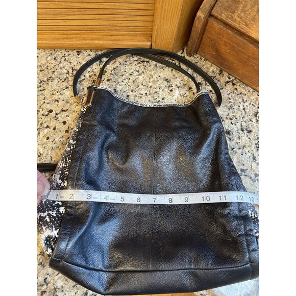 Coach Black Leather Tote Shoulder Bag F1393 Python Snake Print Trim Medium - Picture 11 of 15